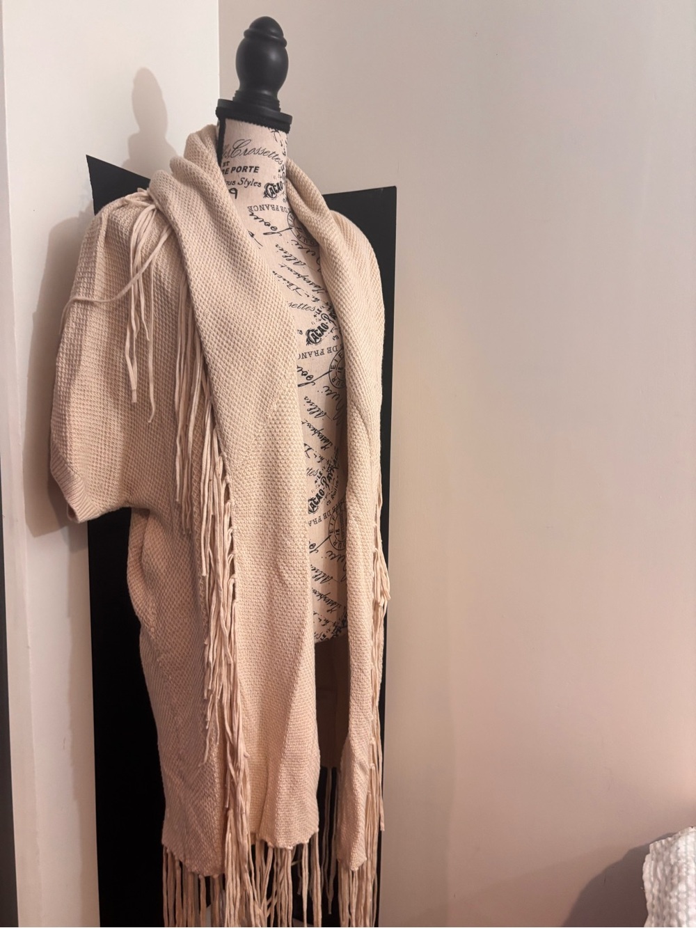Boston Proper Cream Fringe Open-Front Cardigan Poncho